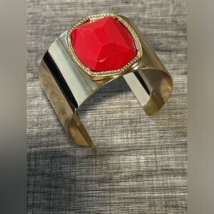 Stunning vintage coral stone and stainless gold tribal bangle